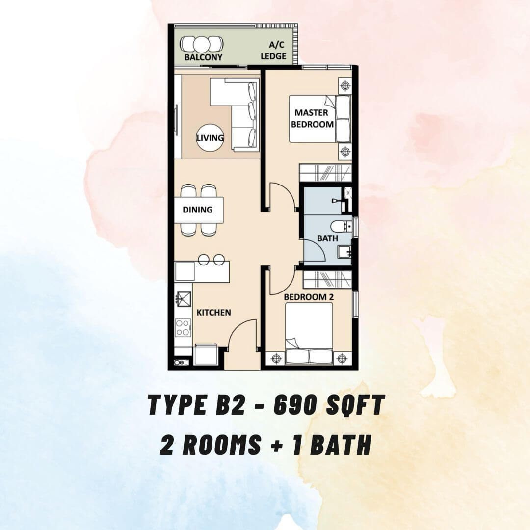 Type B2 690sqft 2R1B