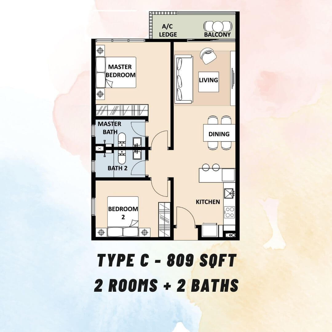 Type C 809sqft 2R2B