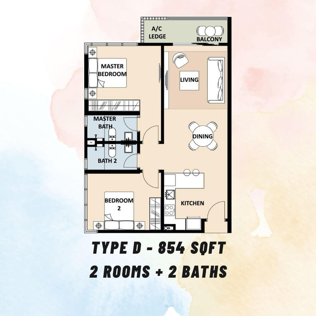 Type D 854sqft 2R2B