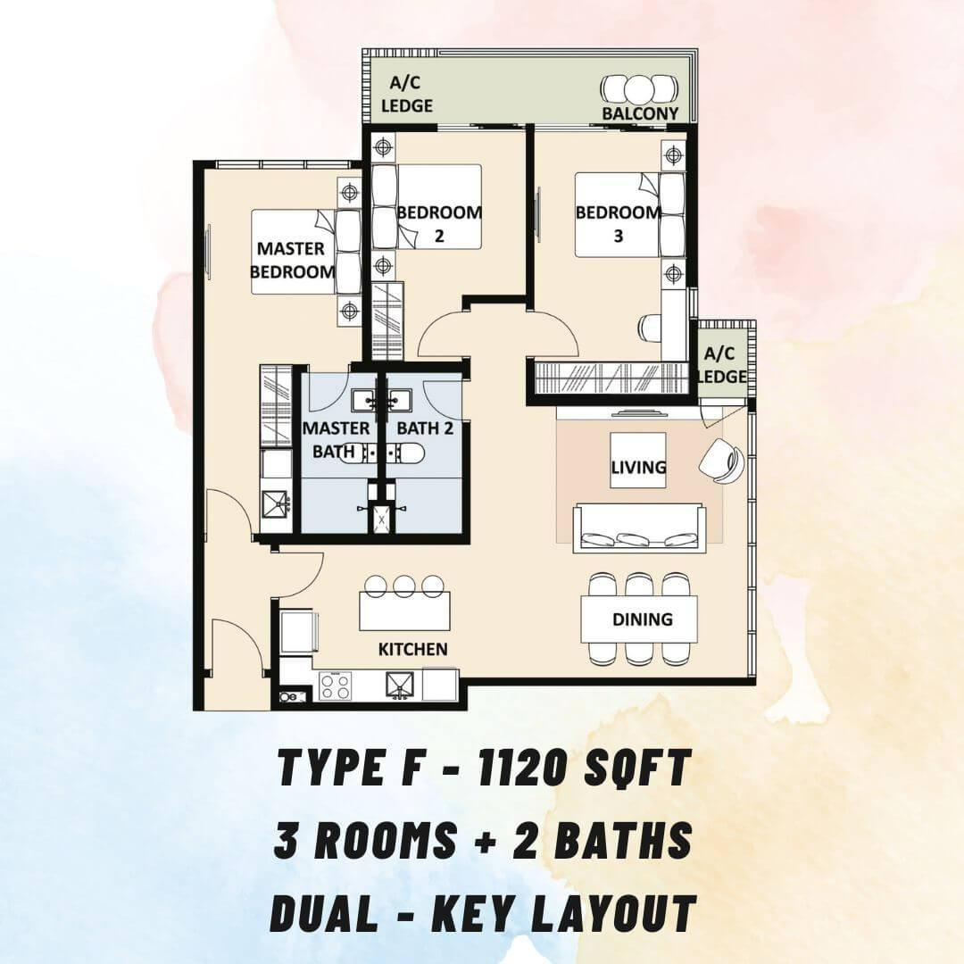 Type E 1120sqft 3R2B