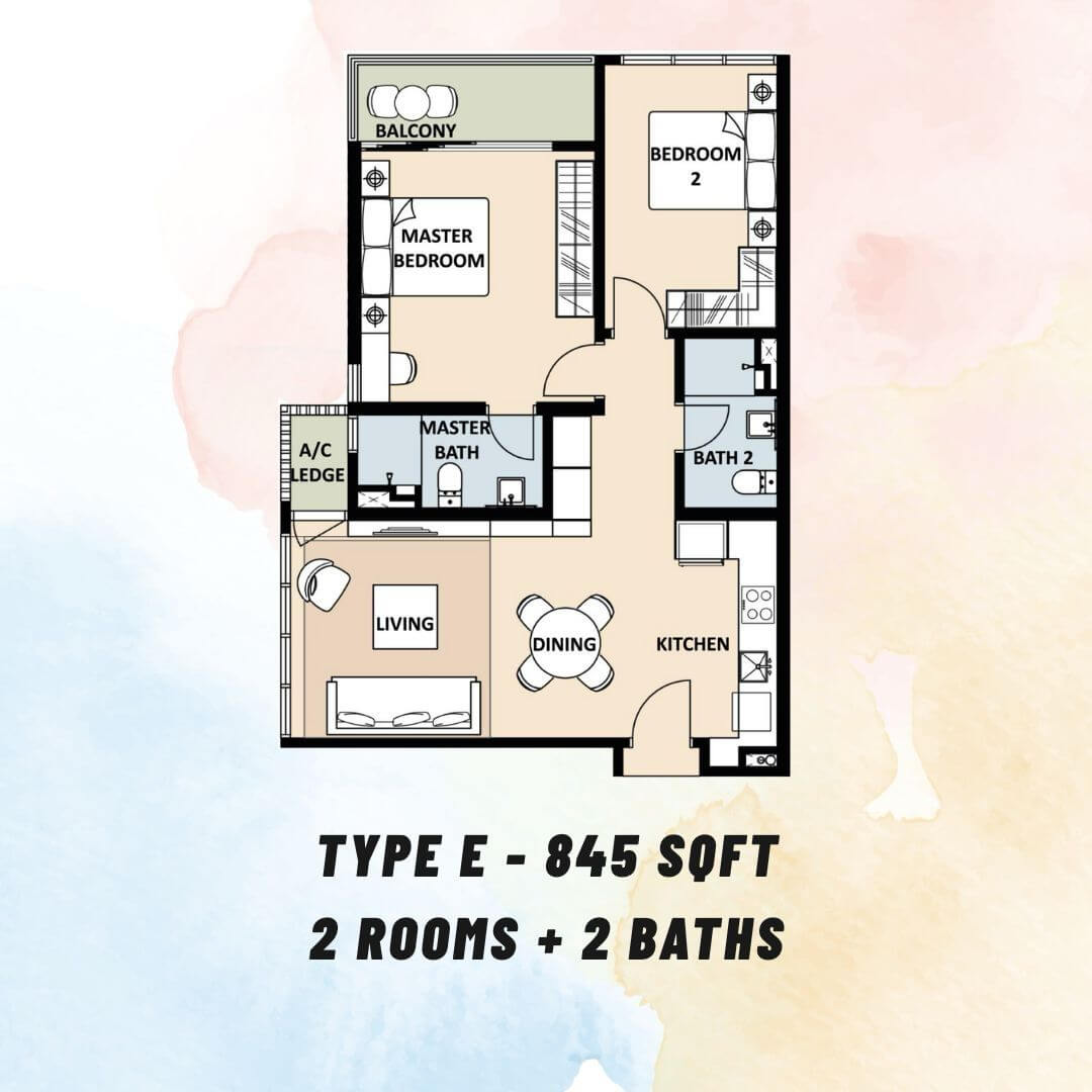 Type E 845sqft 2R2B
